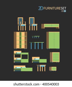 Furniture set 2d. Vector illustration eps 10. Isolated on dark background