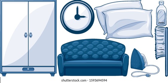 Furniture set in blue color illustration