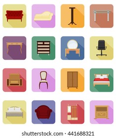 furniture set flat icons vector illustration isolated on white background