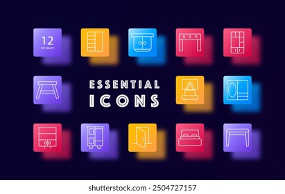Furniture set icon. Cabinet, wardrobe, storage unit, home, furniture design, interior decor, icon, modern , bedroom furniture, wooden, living room