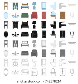 Furniture set icons in cartoon style. Big collection of furniture vector symbol stock illustration