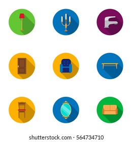 Furniture set icons in flat style. Big collection of furniture vector symbol stock illustration