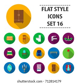 Furniture set icons in flat style. Big collection furniture vector symbol stock illustration