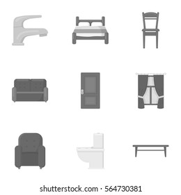 Furniture set icons in monochrome style. Big collection of furniture vector symbol stock illustration