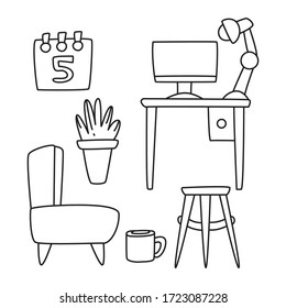 furniture set, interior decoration hand drawn line design theme