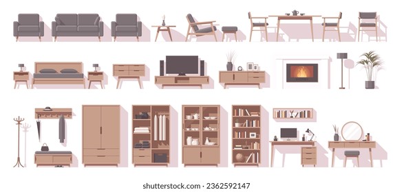 Furniture set. Interior furniture. Living room bedroom furniture and other. Vector illustration