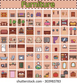 Furniture set for rooms of house. Flat style vector illustration.