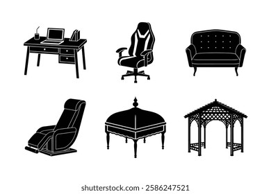 Furniture set silhouette vector art illustration