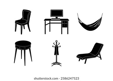 Furniture set silhouette vector art illustration