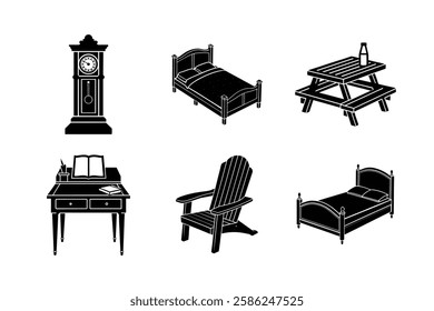 Furniture set silhouette vector art illustration