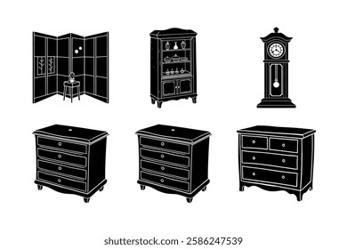 Furniture set silhouette vector art illustration