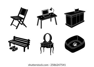 Furniture set silhouette vector art illustration