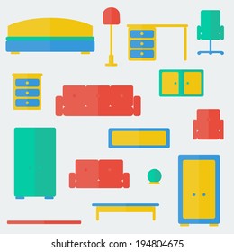 Furniture set. Trendy flat style. Vector illustration. Background