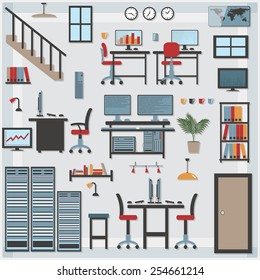 Furniture with Shadows icons IT Computer Department - All items grouped separately and easy to move or edit, shadows on separate layer 