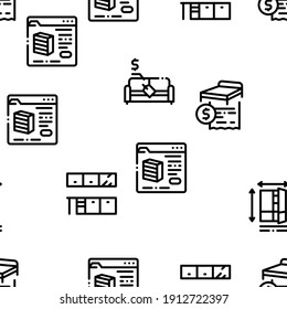Furniture Shop Market Seamless Pattern Vector Thin Line. Illustrations