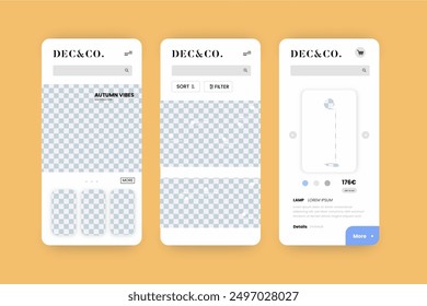 Diseño de Vector de interfaz de App de compras de muebles en eps 10