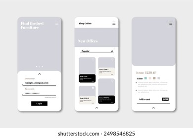 Furniture shopping app interface vector design in eps 10