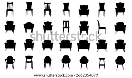 Furniture silhouette vector icon set of various chairs and armchairs for interior design and home furnishing concepts.