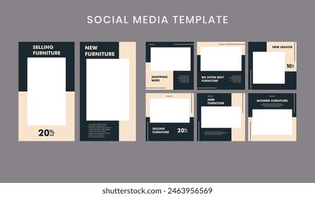 Furniture social media post template design for promotion. Business vector illustration.