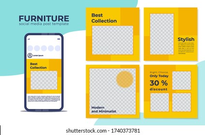 Furniture Social Media Post Templates and Interior Design. Social Media Post, Furniture Sale Promotion, Editable Post Template Social Media Banners, Digital Marketing. Flat Design-Vector Illustration