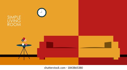 Furniture: sofa, bookcase, picture. Living room interior.Flat style vector illustration