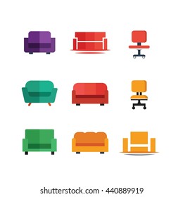 Furniture Sofa Couch Vector Icon Set