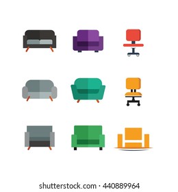 Furniture Sofa Couch Vector Icon Set