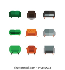 Furniture Sofa Couch Vector Icon Set