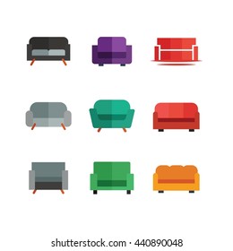 Furniture Sofa Couch Vector Icon Set