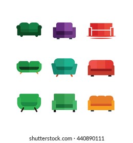 Furniture Sofa Couch Vector Icon Set