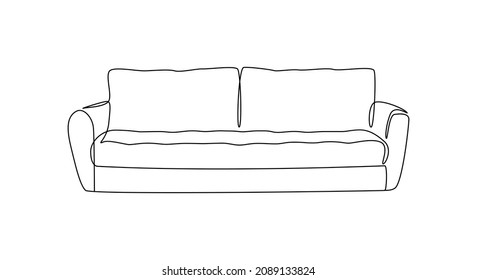 Furniture sofa for home interior in hygge style outline contour lines. Simple linear silhouette of couche. Doodle vector illustration