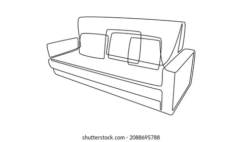 Furniture sofa for home interior in Modern style outline contour lines. Simple linear silhouette of Couche. Doodle vector illustration