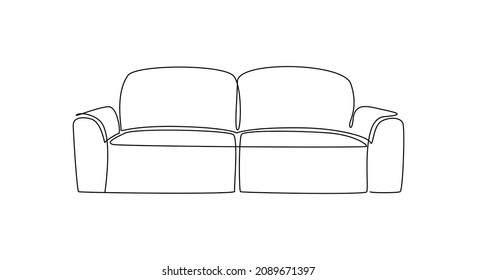 Furniture sofa for home interior in modern loft style outline contour lines. Simple linear silhouette of couche. Doodle vector illustration