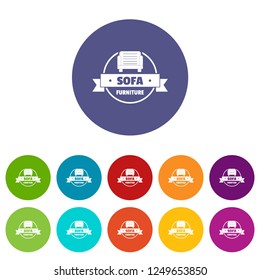 Furniture sofa icons color set vector for any web design on white background