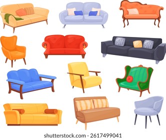 Furniture Sofa Set Vector Illustrations