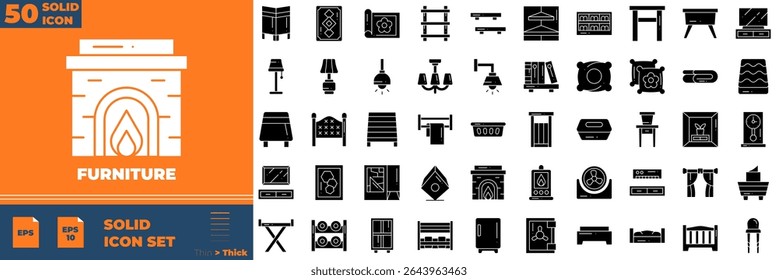 Furniture Solid Editable Icons set. Vector illustration in modern thin solid style of furniture icons: sofa, chair, table, bed, lamp, etc