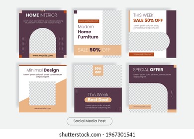 Furniture square social media post template banner. Vector illustration EPS 10