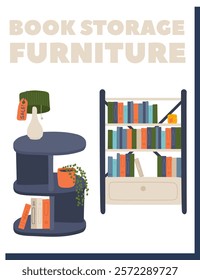 Furniture Store Interior Book Storage Banner Vector Illustration