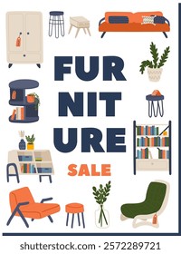 Furniture Store Interior Decor Sale Banner Vector Illustration