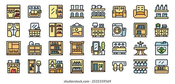 Productos de la tienda de muebles con sofás, mesas, armarios y más que se exhiben en la página de aterrizaje de la tienda en línea