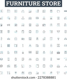 Furniture store vector line icons set. Furniture, Store, Sofa, Chair, Desk, Table, Cabinet illustration outline concept symbols and signs