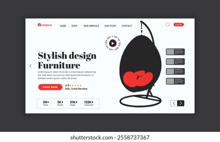 Furniture Store website landing page hero section and web banner user interface design template