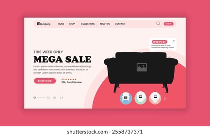 Furniture Store website landing page hero section and web banner user interface design template