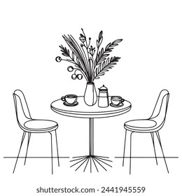 furniture in summer cafe, sketch