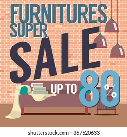 Furniture Super Sale Up to 80 Percent Vector Illustration