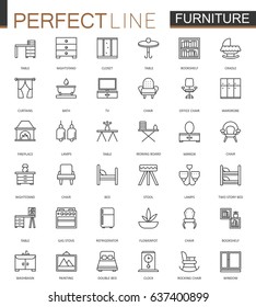 Furniture thin line web icons set. Outline stroke icon design.