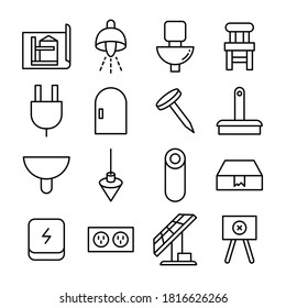 furniture and tool icons line vector illustration