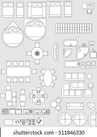 furniture top view for apartments plan set vector