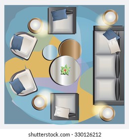 Furniture top view set 34 for interior, vector illustration