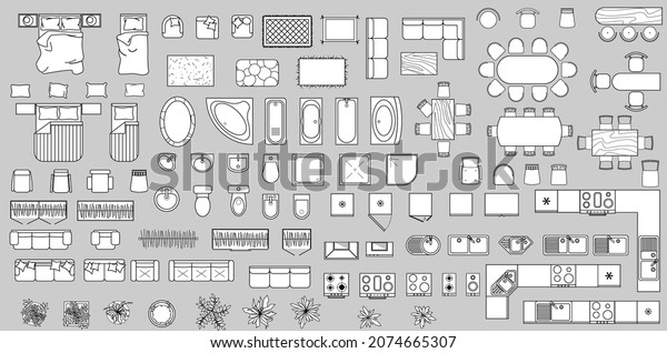 Furniture Top View Set Outline Isolated Stock Vector (Royalty Free ...